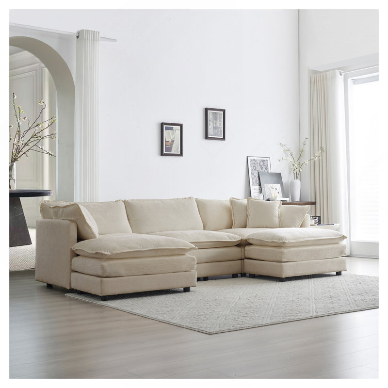 Canapé modulaire en U avec repose-pieds réversible, canapé d'angle convertible 5 places avec 2 repose-pieds, canapé doux minimaliste moderne et canapé de salon, chenille beige