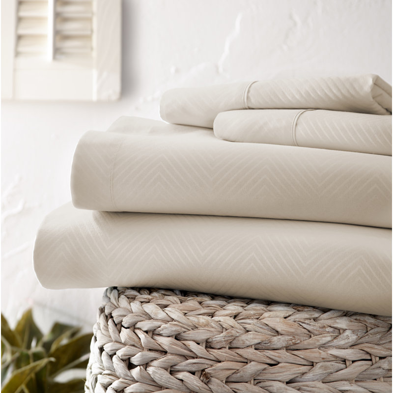 Becky Cameron Microfiber Chevron Sheet Set, Queen Sheet Set with 2 Pillowcases, Ivory