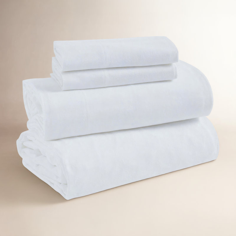 Ensemble de draps 100% flanelle Rome, Blanc, Ensemble de draps pour lit simple TG avec 1 taie d