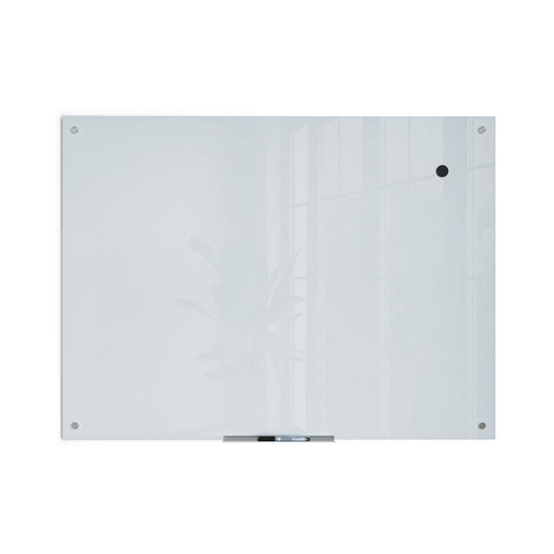 White Frosted Frameless Magnetic Glass Dry Erase Board 47" x 35"
