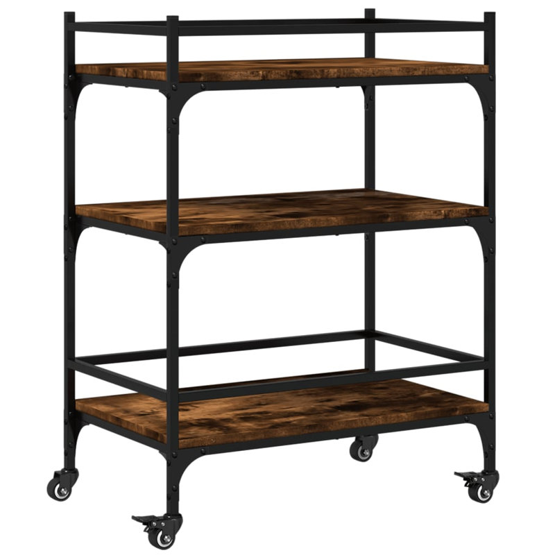 vidaXL Kitchen Trolley 25.6"x15.7"x34.1" Engineered Wood, Smoked Oak/Black