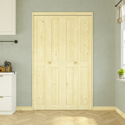 Porte double pliante 48 po x 80 po en bois de pin non fini avec trousse de quincaillerie d'installation (garde-manger, porte de placard)