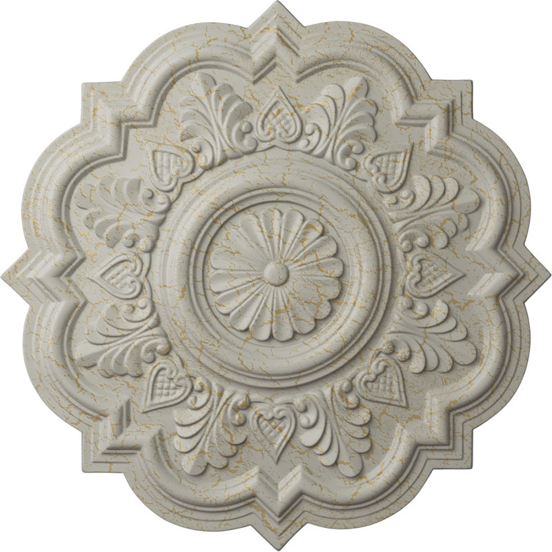 Médaillon de plafond Endurathane Deria, DE 20 1/4 po x P 1 1/2 po (convient aux auvents jusqu'à 6 po), pot peint à la main de finition craquelée crème