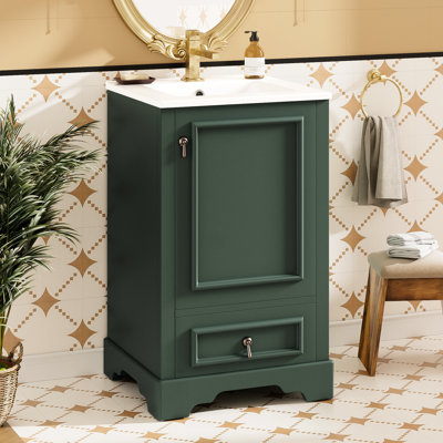 Meuble-lavabo de 20 pouces au design moderne avec lavabo en céramique, tablette réglable et porte à tiroir à fermeture en douceur