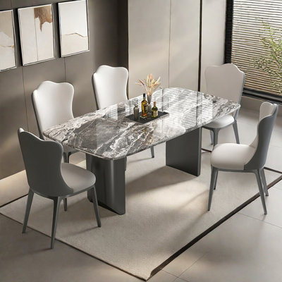 Ensemble de table de salle à manger rectangulaire gris en marbre gris