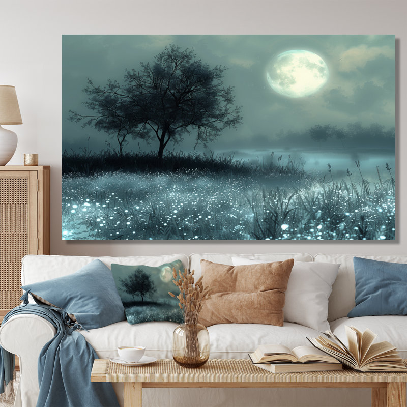 Hiver gris et blanc au clair de lune, arbre I - salon d'art mural fées, Silver Floater Framed, H 34 po x l 44 po
