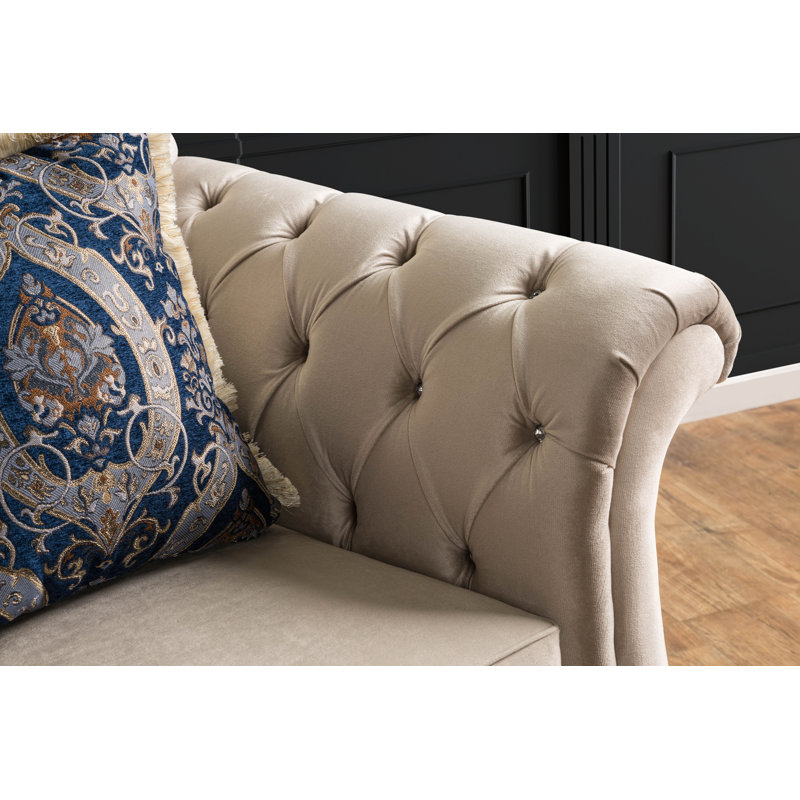 Causeuse traditionnelle Bate en moka clair, 100 % lin beige