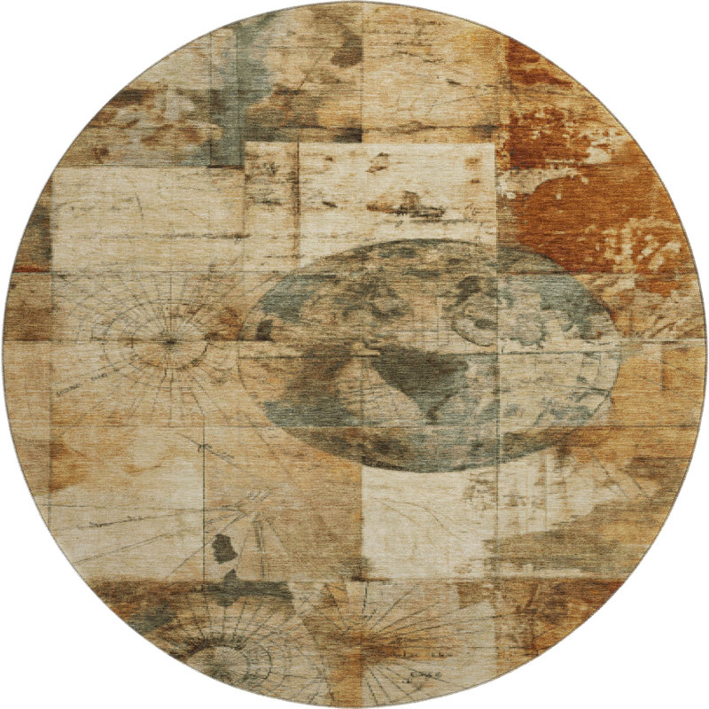 Premium Machine Washable Jakiyra AMF1905 Global Rug, Round 8'