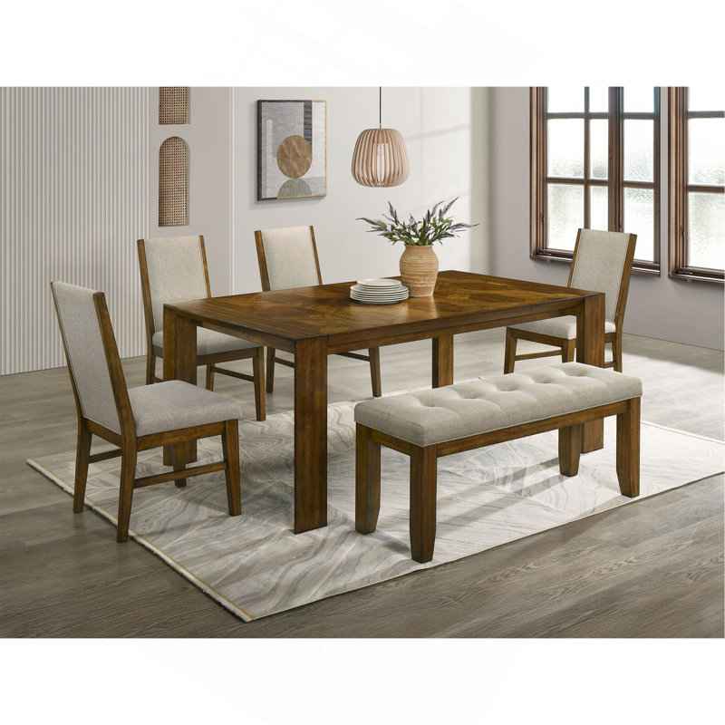 Table de salle à manger rectangulaire en bois massif, 5 pièces: table, 4 chaises