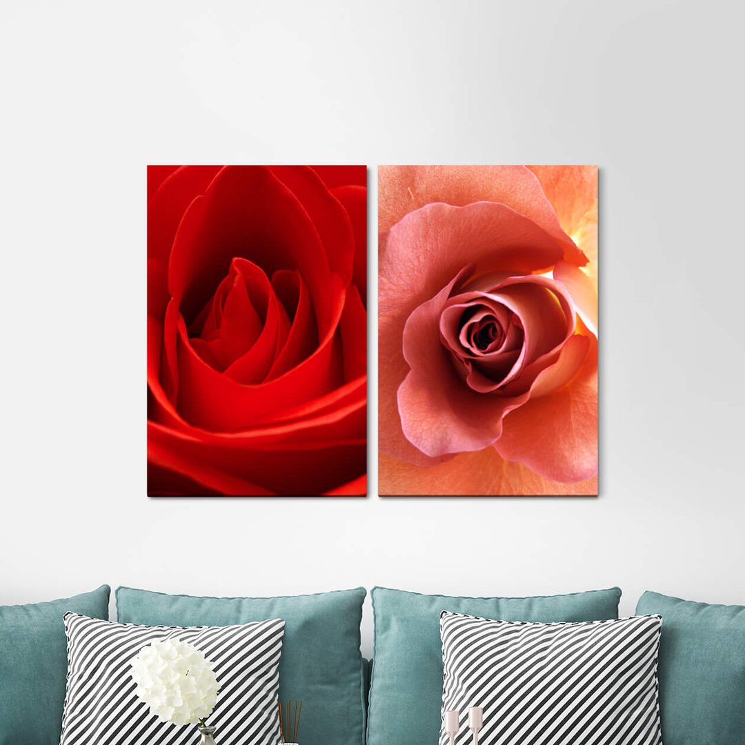 2-tlg. Leinwandbilder-Set - Fotografie „Roses Flowers Red Love Passion Romantic”