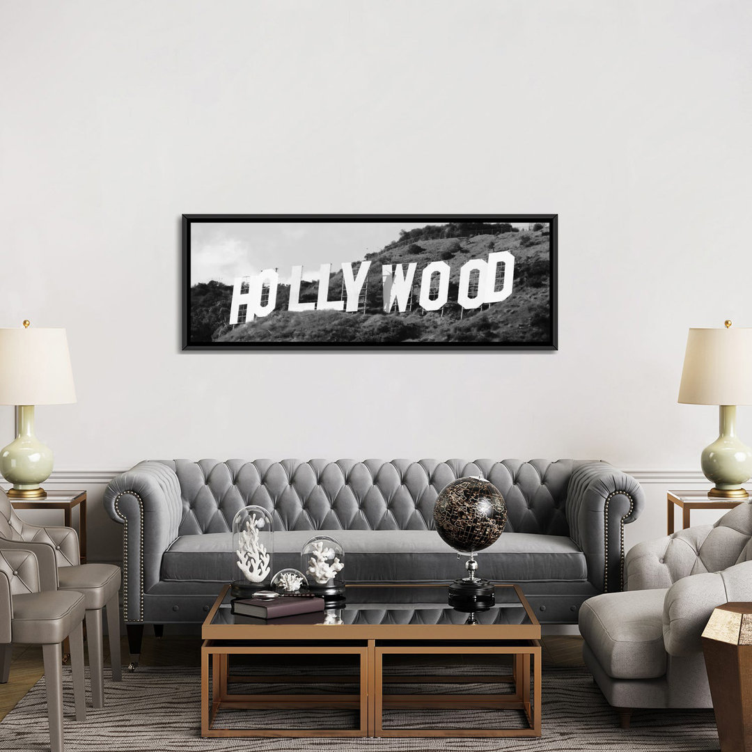 " Hollywood Panoramic Skyline Cityscape (Black & White - Sign) " by Unknown Artist East Urban Home 