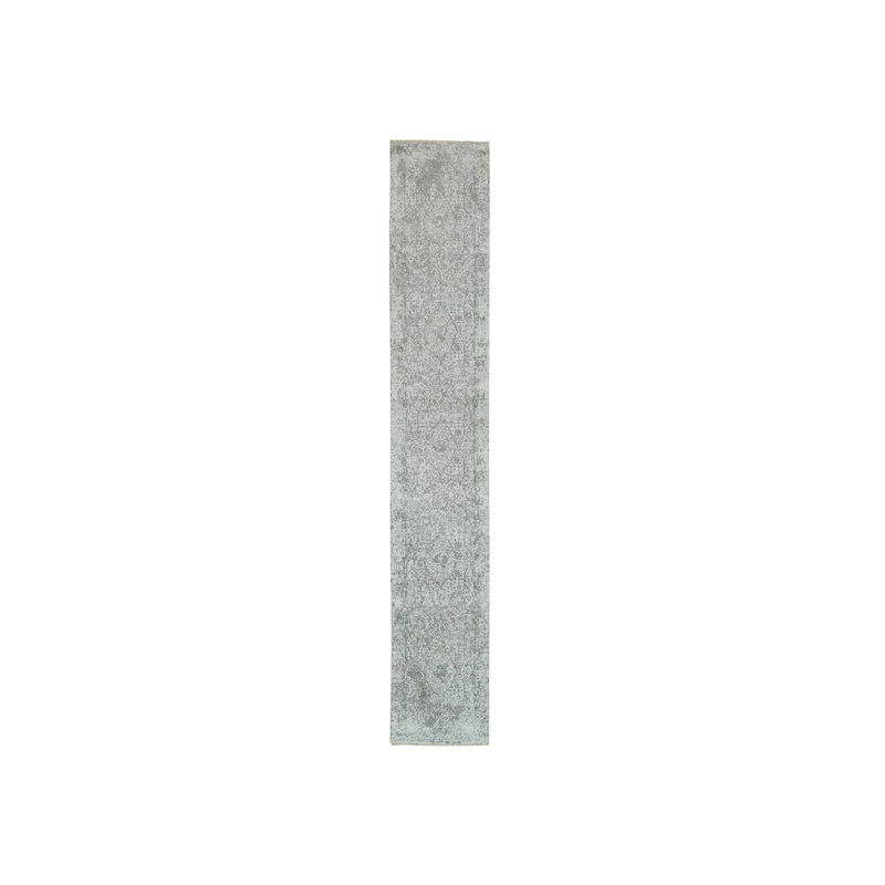 Tapis de couloir gris en laine et en soie noué à la main 2 pi 6 po x 15 pi 10 po D4C055FAE71847C7813FCB3B3B3472E9