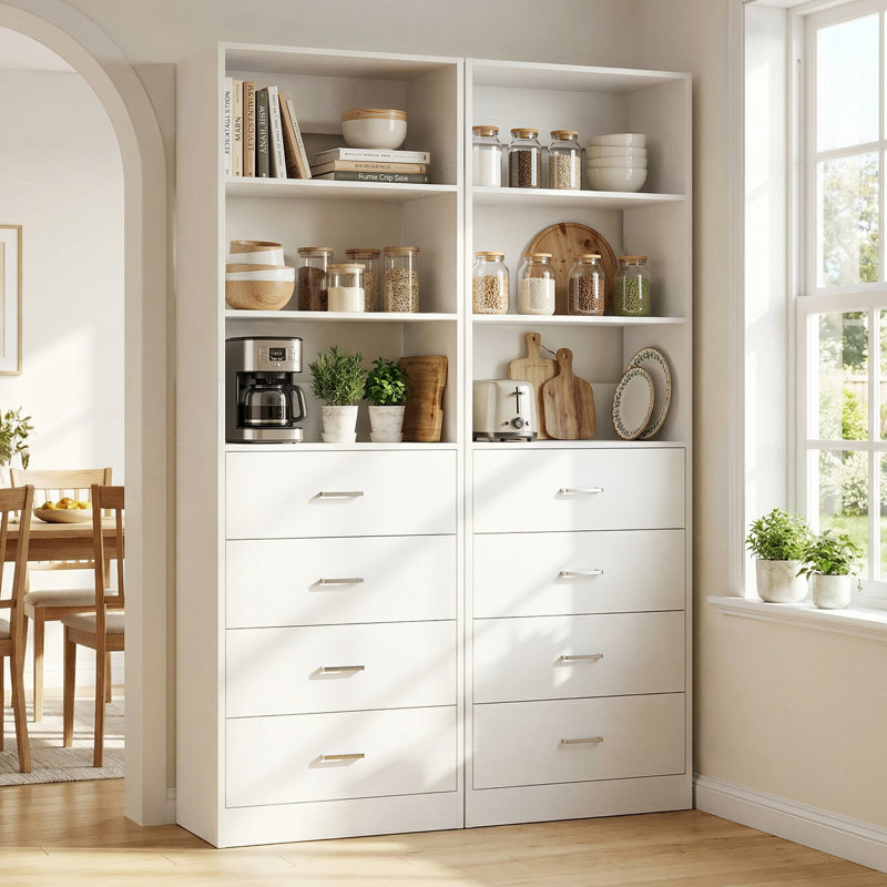 80" H Kitchen Pantry Cabinet with Drawers, White