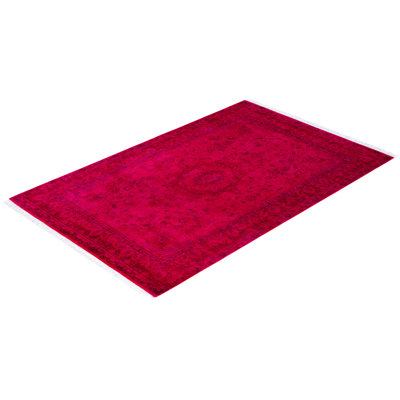 Tapis rose en laine noué à la main Chi 4 pi 1 po x 6 pi 3 po Chi