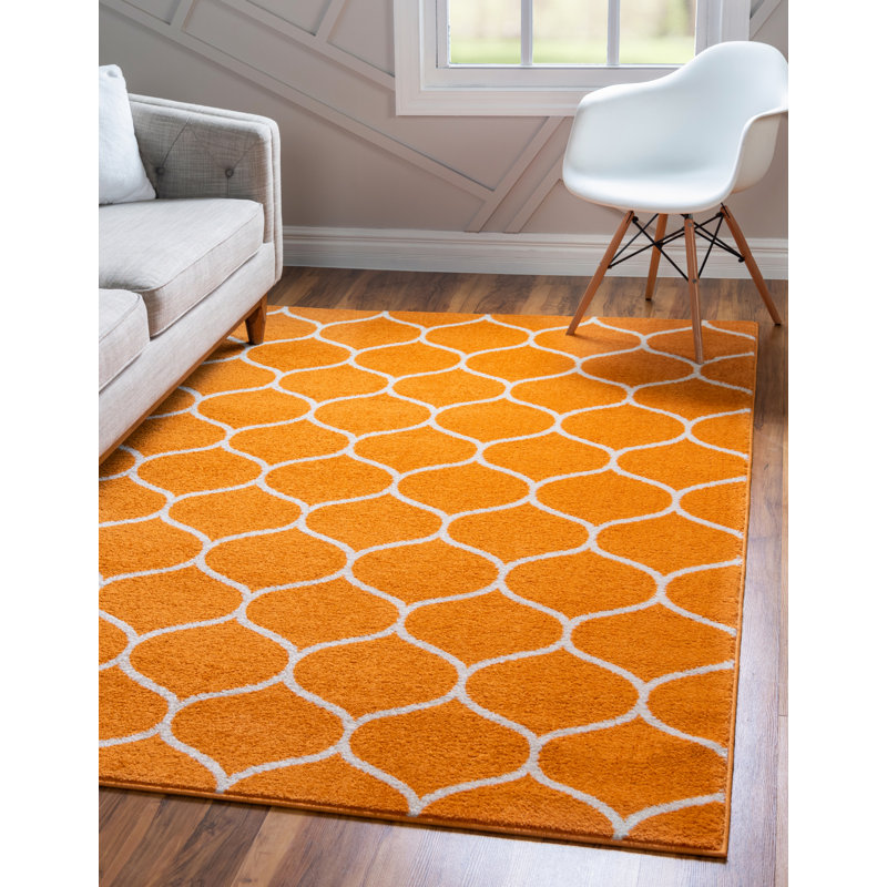 Tapis géométrique Llanet, Rectangle 7 pi 10 po x 11 pi, Orange