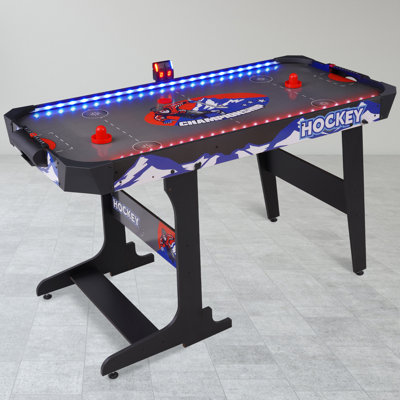 Table de hockey sur coussin gonflable 57 po à DEL avec pointage électronique précis, interrupteur d'alimentation en ligne, moteur puissant, 2 rondelles et 2 poussoirs