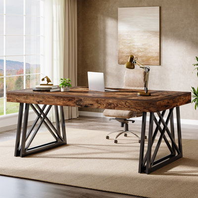 63-inch Executive Office Desk Large Computer Desk With Sturdy Metal Base