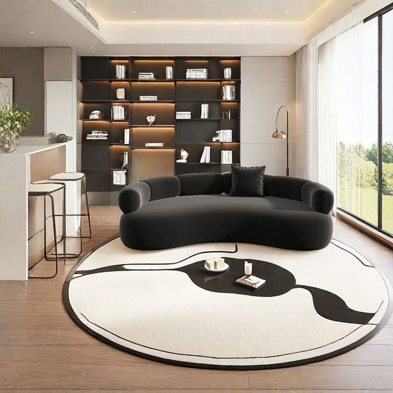 Canapé noir courbé, H 27,56 po x l 70,87 po x P 35,43 po