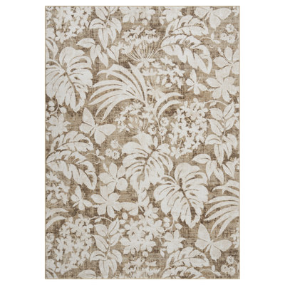 Tapis doux à motif de feuilles lavables - résistant aux marques, antidérapant, pliable, doux tapis en fausse laine - salon, chambre à coucher, cuisine - ton brun, 9 x 12 pi