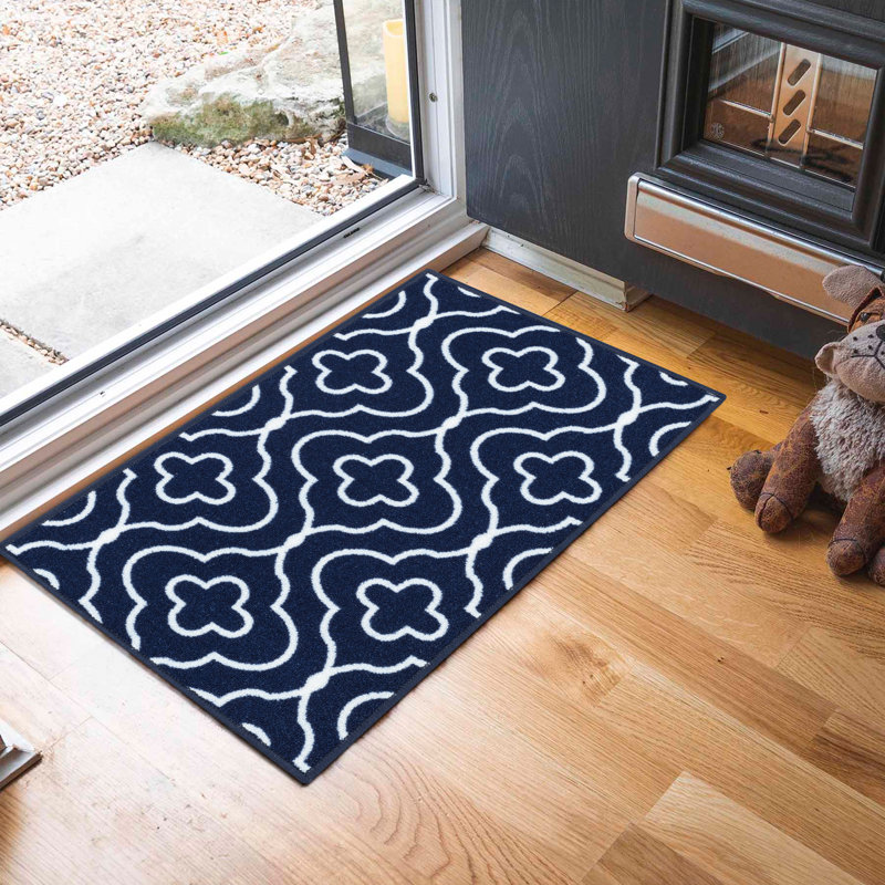 Havana Club Floral Trellis Anti Slip Washabale Hallway-Passage Corridor Kitchen Non Slip Doormats, Rectangle 50 x 80 cm, Navy