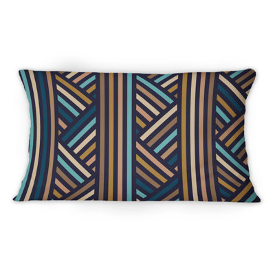 Coussin décoratif à motif géométrique rétro brun et bleu