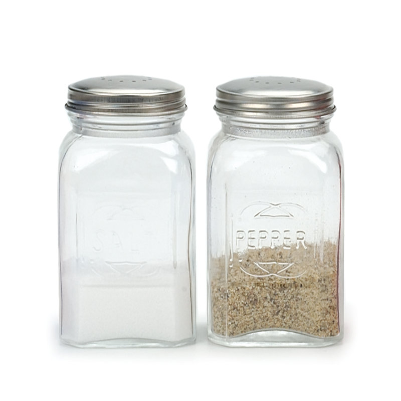 Clear Glass Retro Salt and Pepper Shaker Set with Stainless Steel Lids