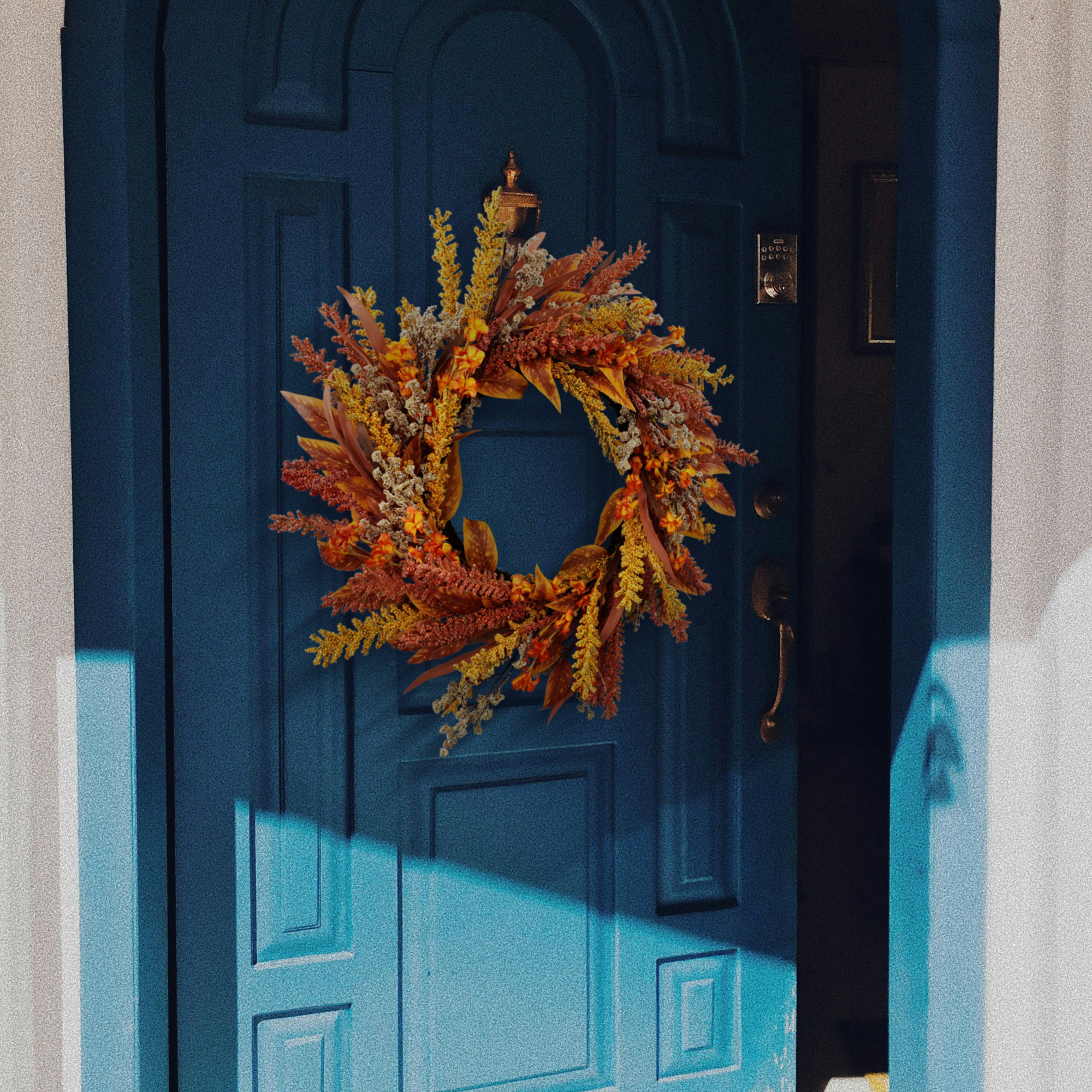 Univic Floral Artificial Fall Harvest Wreath With Orange & Yellow ...