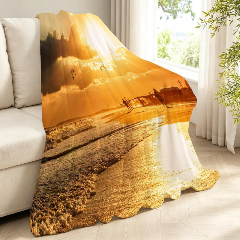 Jeté en molleton noir ultra doux en flanelle, magnifique imprimé d'un seul côté, Throw 40" x 50"