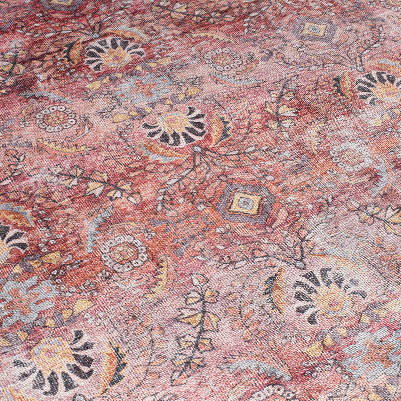 Tapis rouge / gris à envers antidérapant Labarbera, Rond 7 pi 10 po