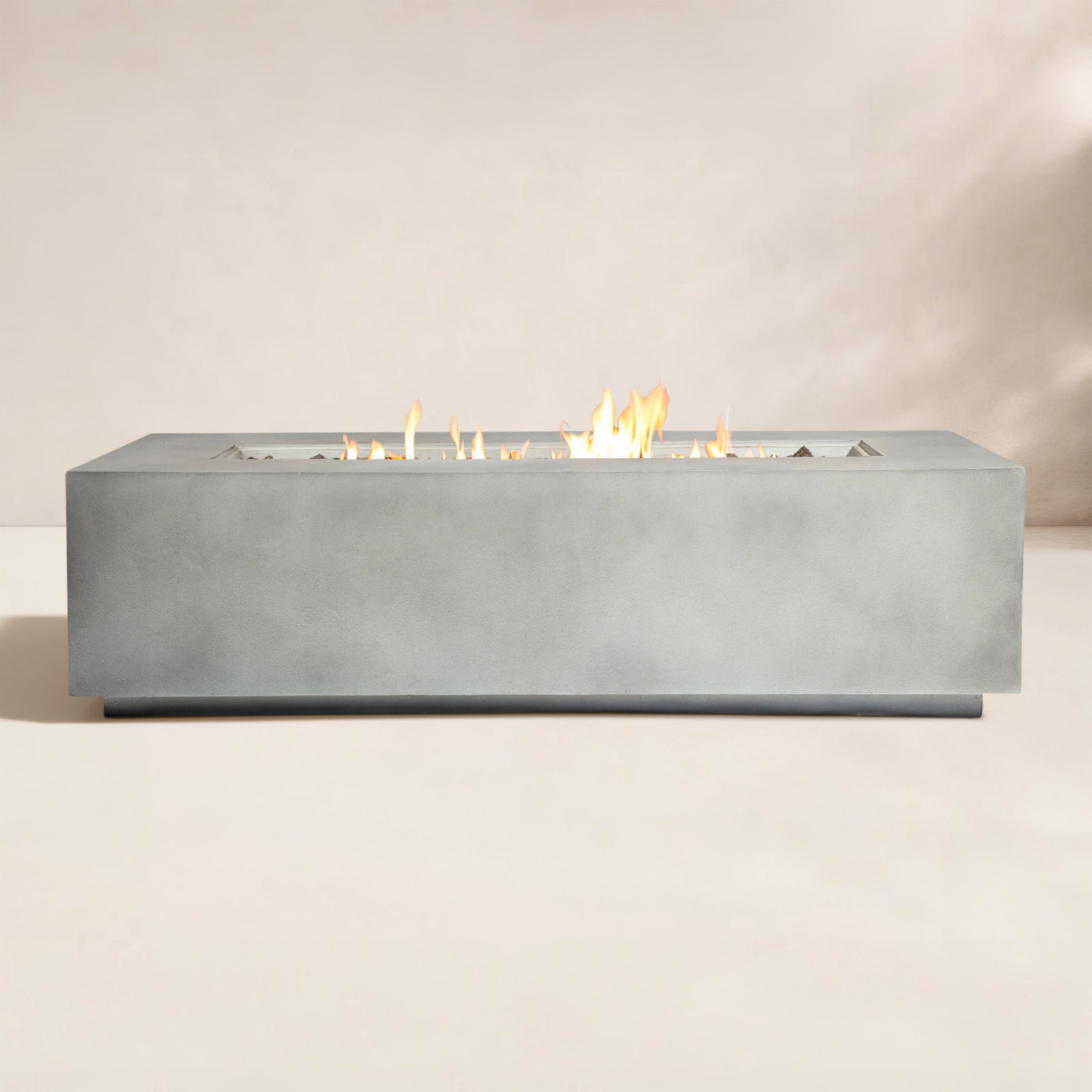 Rashid Rectangle Fire Pit Table, Natural Concrete, 15" H x 56" W x 24" D