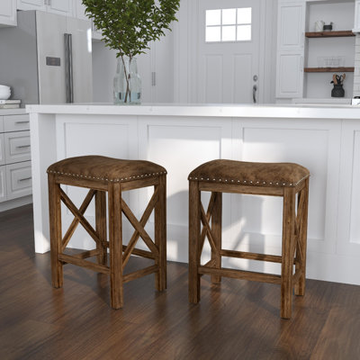 Takengon Upholstered Faux Leather Counter Stool with Solid Wood Frame