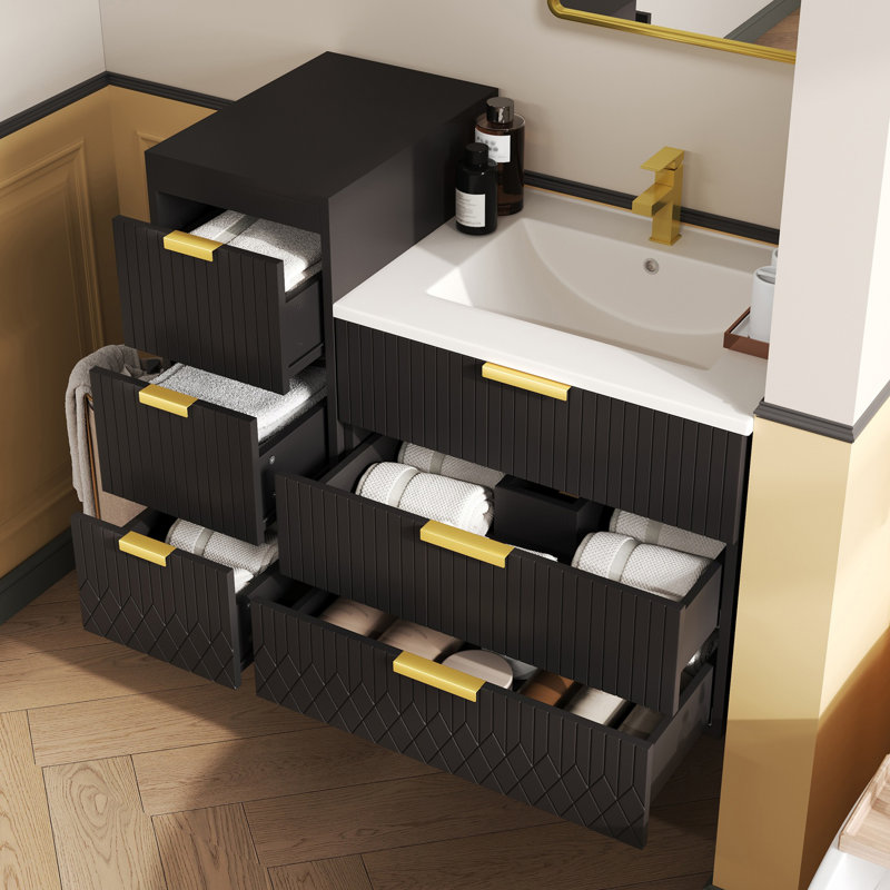 Floating 24‘’ Bathroom Vanity With Side Storage Set, Black