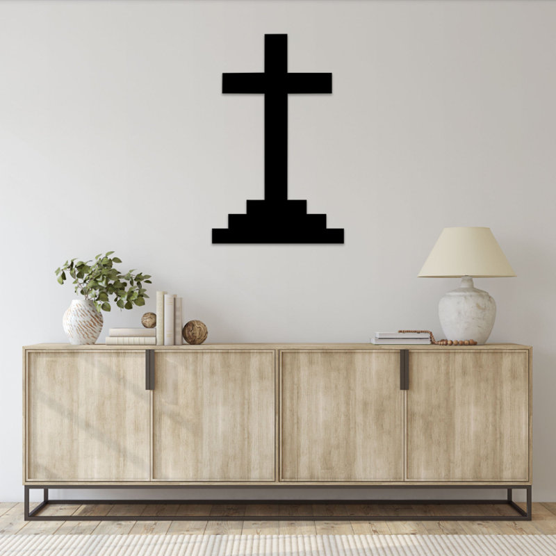 Calvary Cross Metal Wall Art - Christian Religious Wall Decor - Jesus Cross Silhouette Design - Faith Spiritual Home Decoration - Church Inspired Wall Hanging - Rustic Industrial Metal Sculpture - Inspirational Statement Art Piece