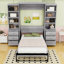 Lit escamotable double en bois avec tablettes de rangement et tiroirs