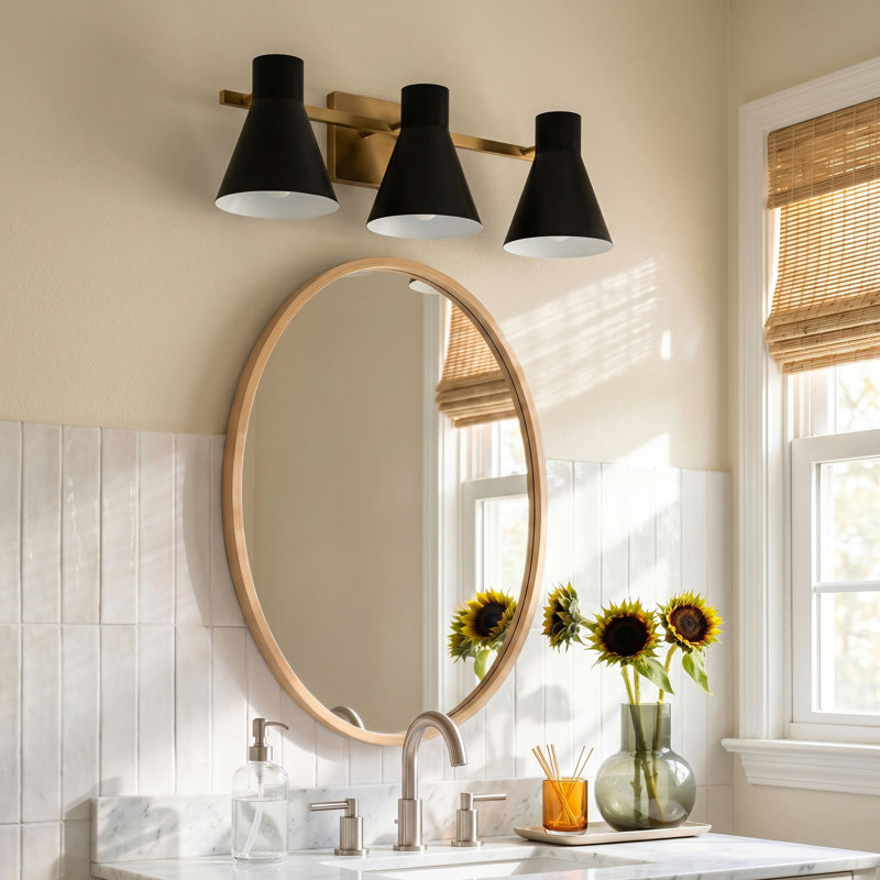 Byers 3-Light Dimmable Cone Vanity Light, Gold, No