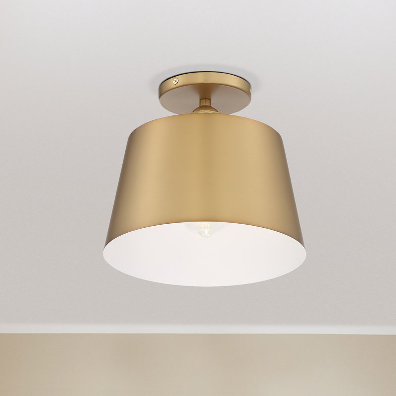 Plafonnier semi-encastré 1 lumière Annette, Laiton brossé / détails blancs, H 9 po x l 10 po x P 10 po