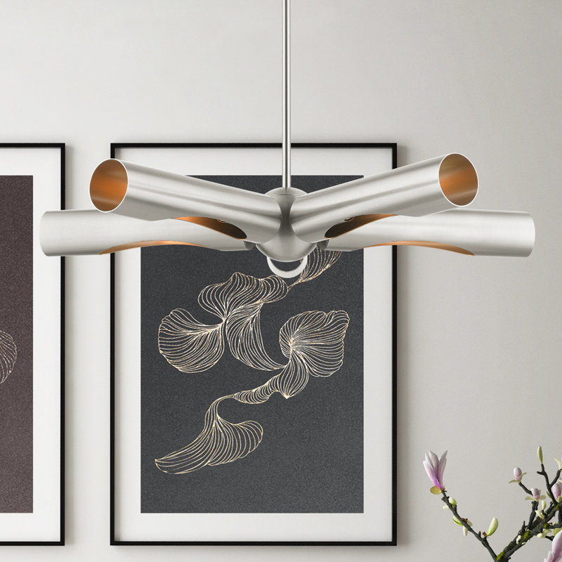 Lustre linéaire moderne Spoutnik 5 lumières Clearlake, Nickel brossé, Nickel brossé