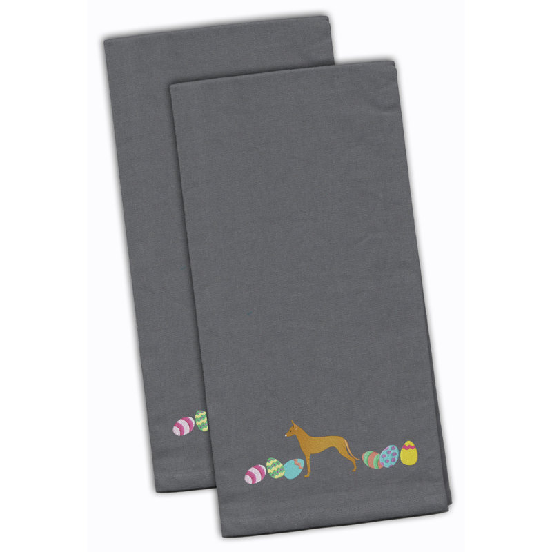 Cotton Embroidered Tea Towel Kitchen Towel, Gray, 28" H x 19" W x 0.1" D
