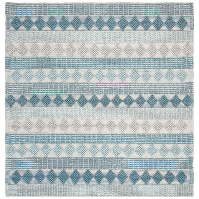 Jacques Natura Hand Loomed Wool/Cotton Geometric Rug in Beige/Blue