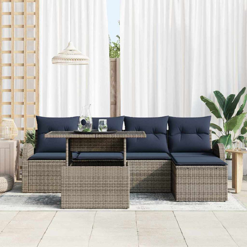 Ensemble de canapé de jardin avec rangement 6 pièces vidaXL, Coussin bleu marine / structure grise