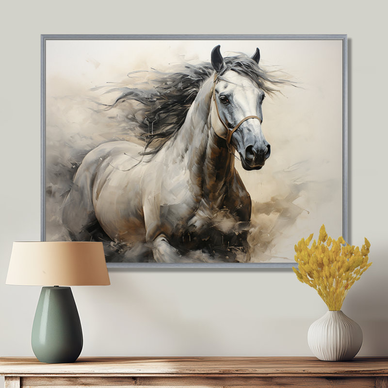 Hooves in Harmony Horse I - cheval, art mural, H 30 po x l 40 po x P 1,5 po, Encadrement argenté