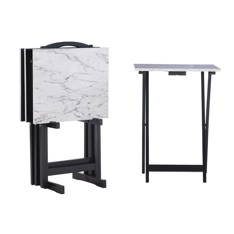 Riceboro Folding Tray Table Set, Black/White