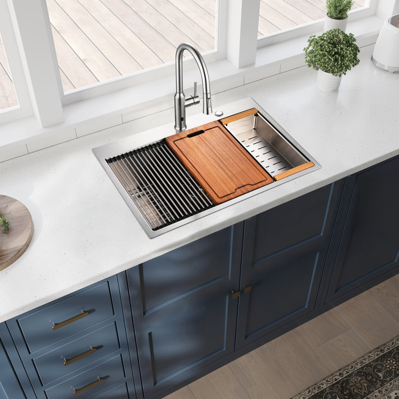 Évier de cuisine encastrable 33 po x 22 po x 10 po en acier inoxydable avec espace de travail simplifié 33 po x 22 po x 10 po: poste de travail