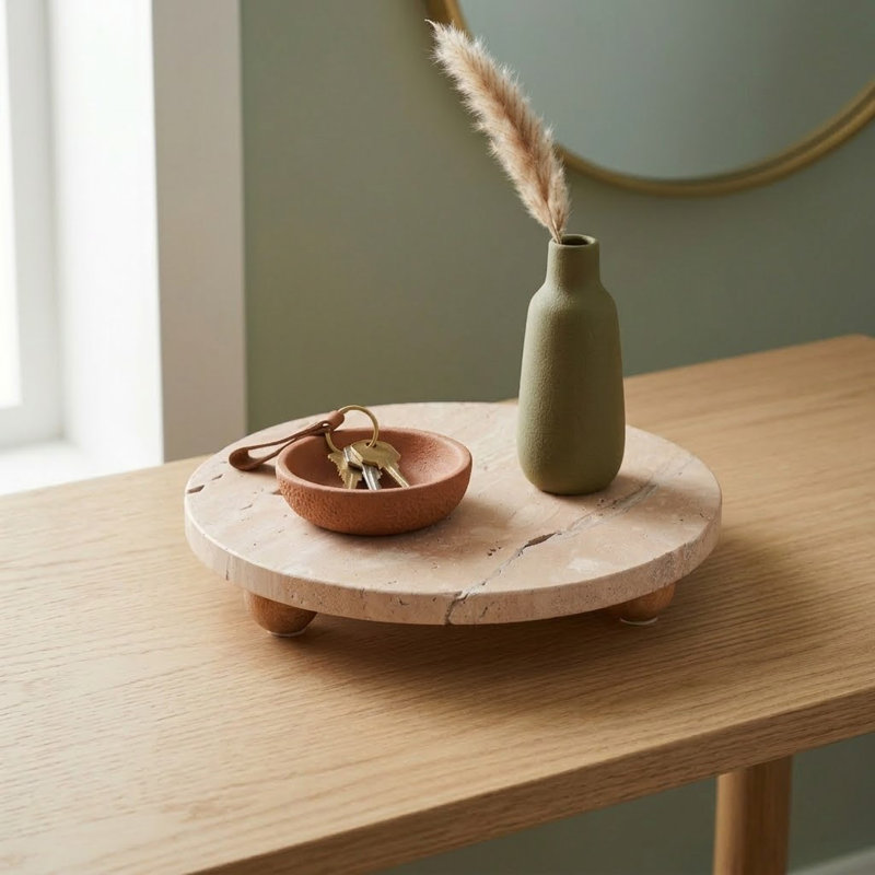 Frandric Tan Travertine Round Decorative Tray