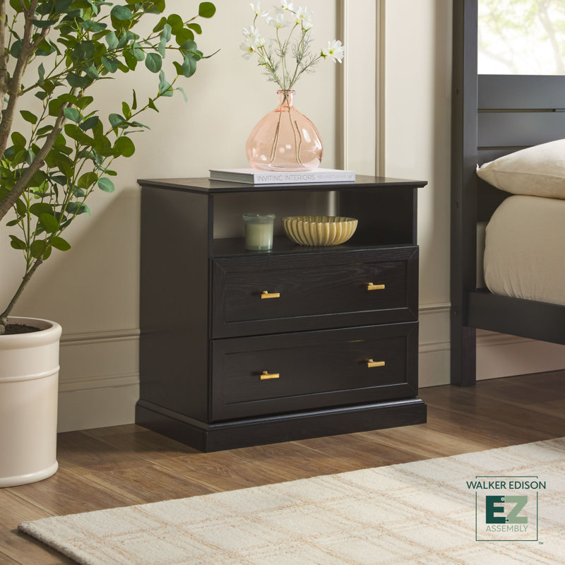  Modern Farmhouse EZ Assembly Drawers Nightstand With Open Shelf For Bedroom Storage