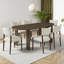 7-Piece Oval Dining Set – 71” Rustic Farmhouse Solid Wood Kitchen Table for 6, Large Walnut Table with 6 Espresso Chairs & Beige Linen Cushions – Retro Country Dinette for Dining Room, Kitchen