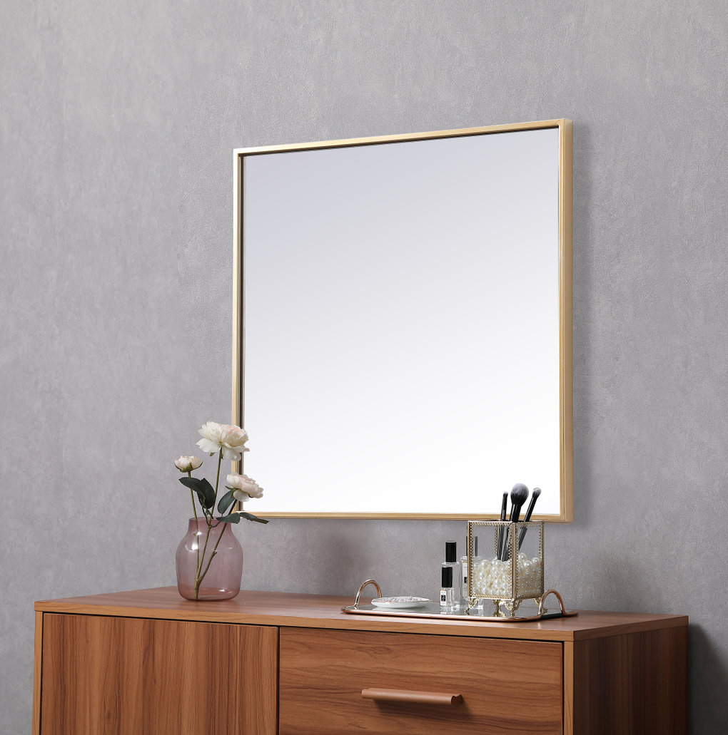 Valparaiso Metal Square Wall Mirror, Brass, 24"  x 24" 