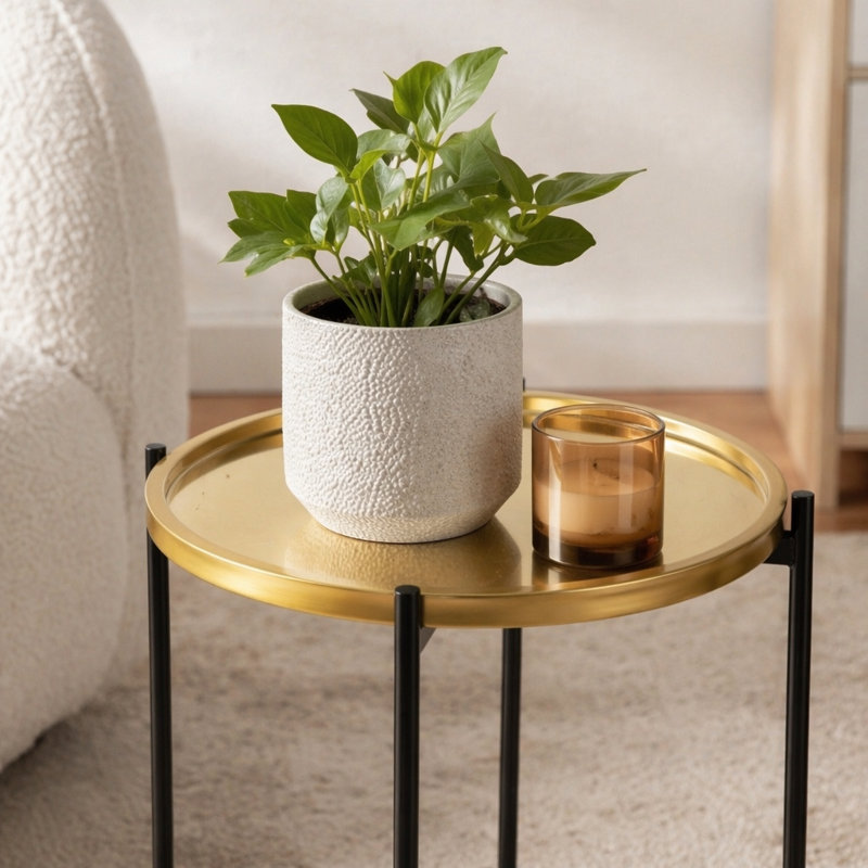 Ensemble de 2 tables d'appoint en fer doré et noir avec plateau en verre