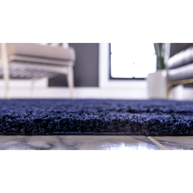 Tapis bleu marine à poils longs Cand, Rectangle 4 pi 1 po x 6 pi 1 po