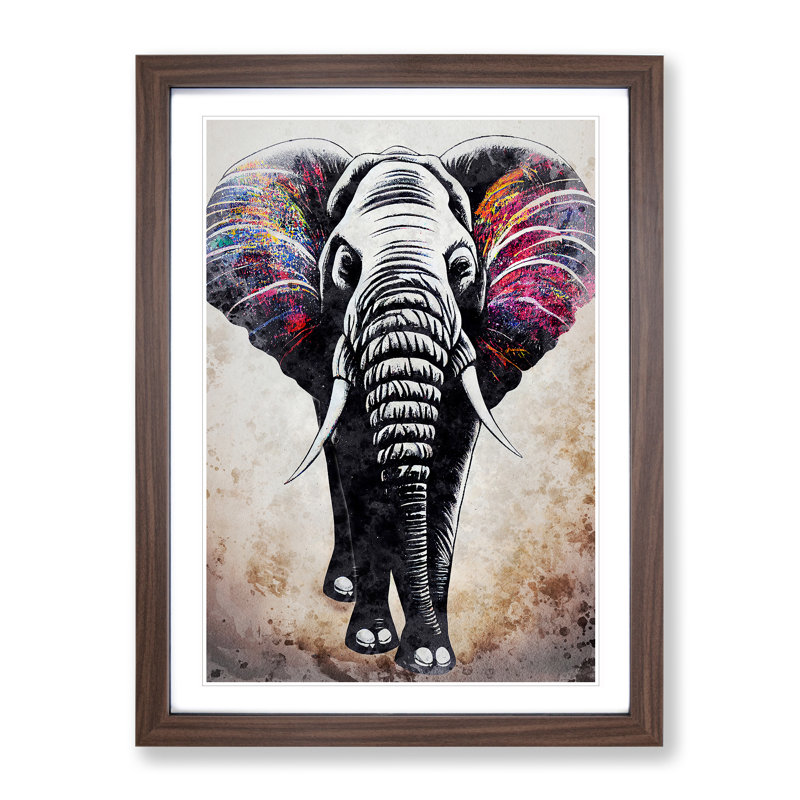 Colours Of An Elephant - Single Picture Frame Print, 64cm H x 46cm W x 2cm D, Walnut